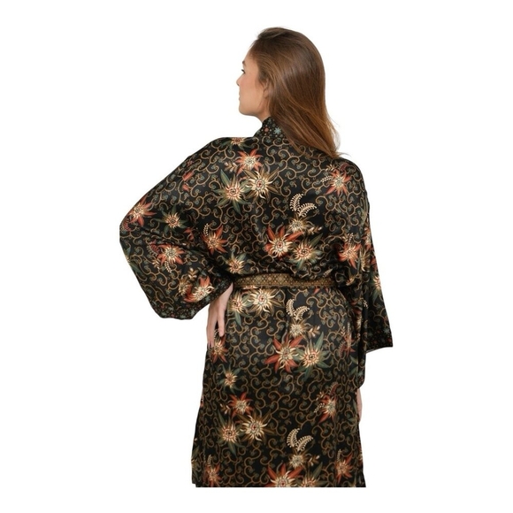 Luxury Batik Silk Blend Floral Kimono Robe Women’s Wrap Robe One Size NIB - Picture 7 of 7